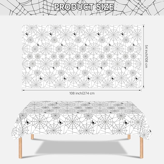 2 Pcs Halloween Tablecloth - Plastic Halloweens Spider Webs Table Cloth, White Disposable Rectangle Spiderweb Table Cover for Halloween Party Decorations Supplies Favors Tables Decor, 108 x 54 Inch-CasaMuseHome
