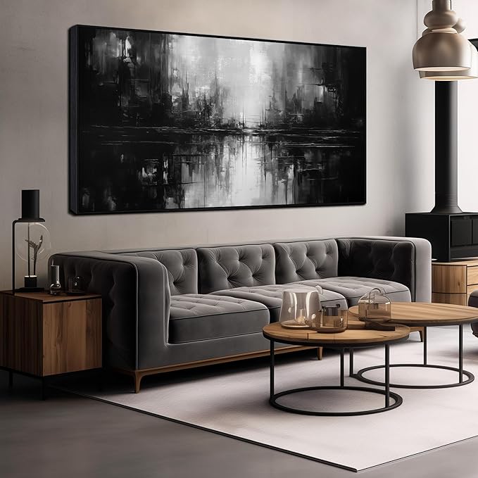 Abstract Painting Canvas Wall Art Living Room Black Wall Decor for Bedrom Home Office Decor Large Picture Frames for Wall 29 x 58 Inch-CasaMuseHome
