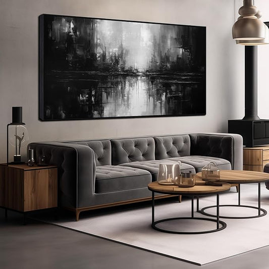 Abstract Painting Canvas Wall Art Living Room Black Wall Decor for Bedrom Home Office Decor Large Picture Frames for Wall 29 x 58 Inch-CasaMuseHome