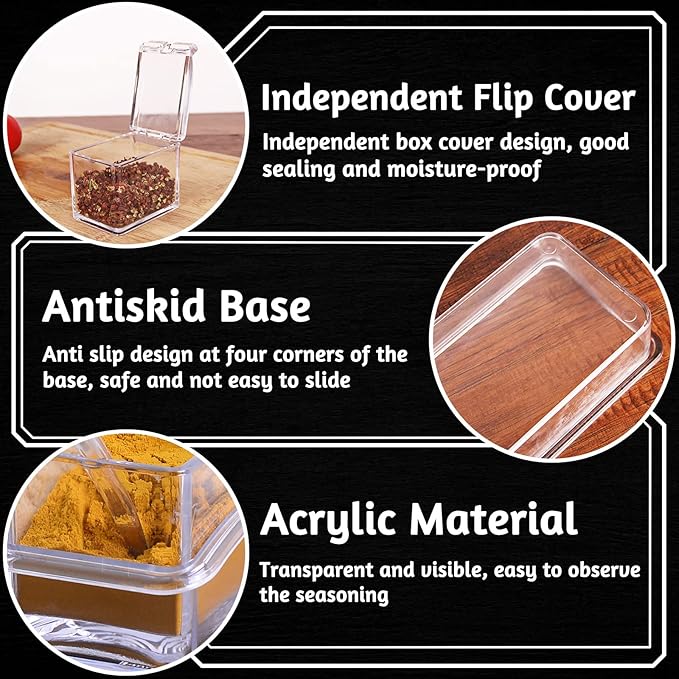 4 PCS Seasoning Box, Clear Spice Containers with Spoon, Acrylic Toppings Containers with Lids, Kitchen Multi Spice Box for Salt, Sugar, Pepper, Garlic Powder-CasaMuseHome