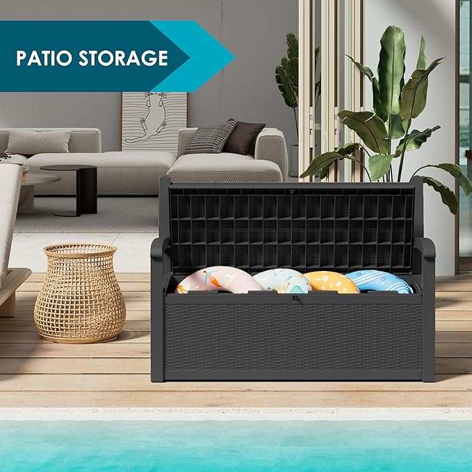 70 Gallon Storage Bench Deck Box for Patio Furniture with Armrest Bench Outdoor Storage-CasaMuseHome