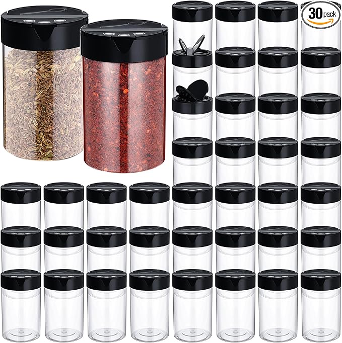 30 Pack 8.4 oz Plastic Spice Jars with Black Cap Empty Clear Plastic Spice Bottle Containers Reusable Seasoning Jars with Shaker Lids for Kitchen Storing and Dispensing Salt Powders-CasaMuseHome