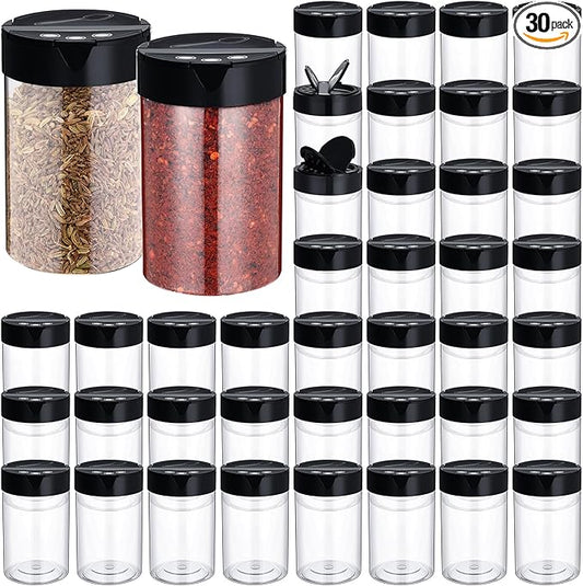 30 Pack 8.4 oz Plastic Spice Jars with Black Cap Empty Clear Plastic Spice Bottle Containers Reusable Seasoning Jars with Shaker Lids for Kitchen Storing and Dispensing Salt Powders-CasaMuseHome