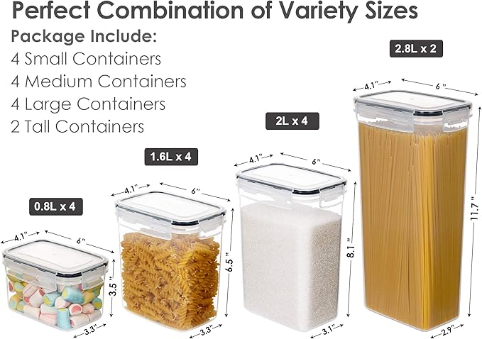 CHEFSTORY Airtight Food Storage Containers Set, 14 PCS Kitchen Storage Containers with Lids for Flour, Sugar and Cereal, Plastic Dry Food Canisters for Pantry Organization and Storage-CasaMuseHome