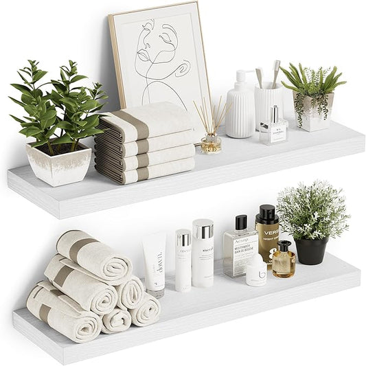 10 inches Deep Floating Shelves 36 inch Long, Wall Shelves Heavy Duty 70 lbs for Bedroom, Bathroom, Living Room, Kitchen, Office, Modern Shelf Home Decor with Invisible Bracket, White-CasaMuseHome