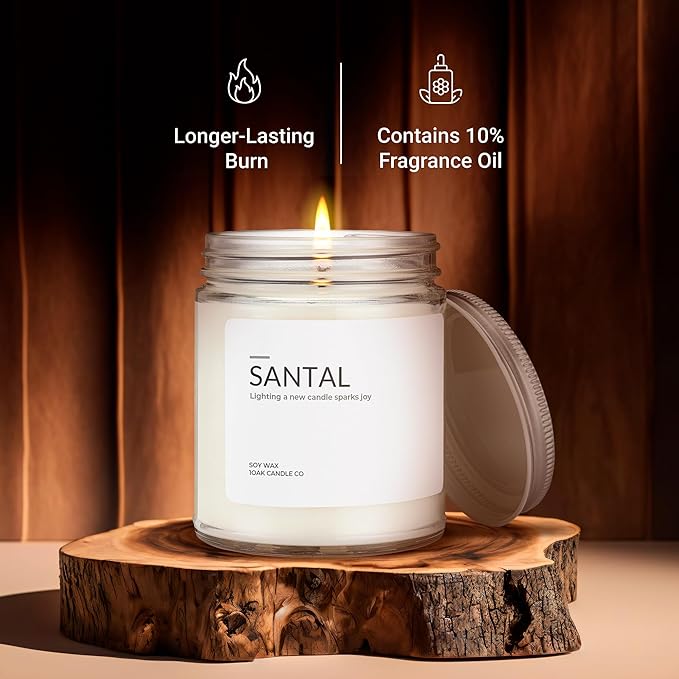 1OAK Soy Santal Candle (Santal) - Soy Wax Scented Candle - Candles for Home Scented - Long Burning Candles Premium - Hand-Poured (7oz.)-CasaMuseHome