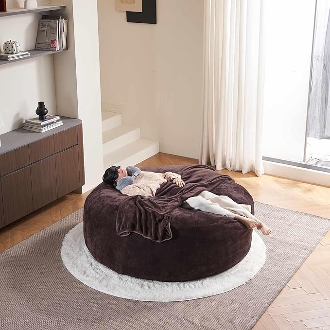 6FT,Oversized Bean Bag Chairs for Adults,Giant beanbag with Filler Included，Fluffy Memory Foam,Soft and Comfy Corduroy Fabric,Gaming Chairs Suitable for Living Room and Bedroom (Brown, 6 Foot)-CasaMuseHome