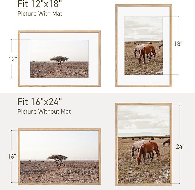 16x24 Poster Frame Natural Solid Oak Photo Frames with 12x18 Removable Mat Wall Hanging Large Handcrafted Frame with HD Plexiglass Wall and Tabletop Display Large Picture Frame-CasaMuseHome