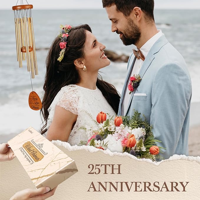 25th Wedding Anniversary Wind Chime, Happy 25th Anniversary Romantic Gifts for Couple, Parents, Wife, Husband, Friends, Sliver Wedding Anniversary's Keepsake Gifts Ideas-CasaMuseHome