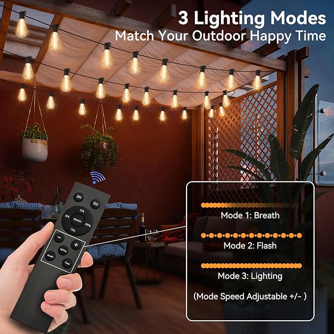 100 FT Outdoor String Lights for Outside, IP65 Waterproof ST38 LED Shatterproof Bulbs, Dimmable & Timable, 3 Light Modes, Hanging Patio Edison Lights for Porch Backyard Cafe Bistro-CasaMuseHome