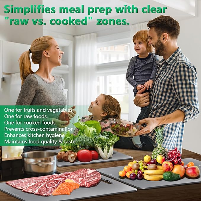 Titanium Cutting Boards for Kitchen [Set of 3], Double Sided Pure Titanium Cutting Board | Easy to Clean | Dishwasher Safe | Food-Grade Raw & Cooked Foods or Outdoor Camping Chopping Board-CasaMuseHome