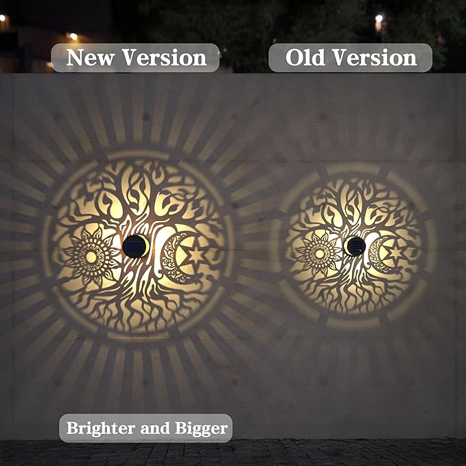 4 Pack Large Solar Fence Lights Metal Solar Powered Outdoor Wall Deck Step Lights Tree Theme Waterproof Fence Light for Garden Post Patio Backyard Yard Decor, Gardening Gifts for Women Mom Grandma-CasaMuseHome