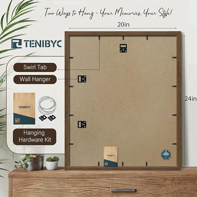 20x24 Poster Frame 3 Pack - Brown Woodgrain, Wood Picture Frame, Wall Gallery Frame - Wall Hanging-CasaMuseHome