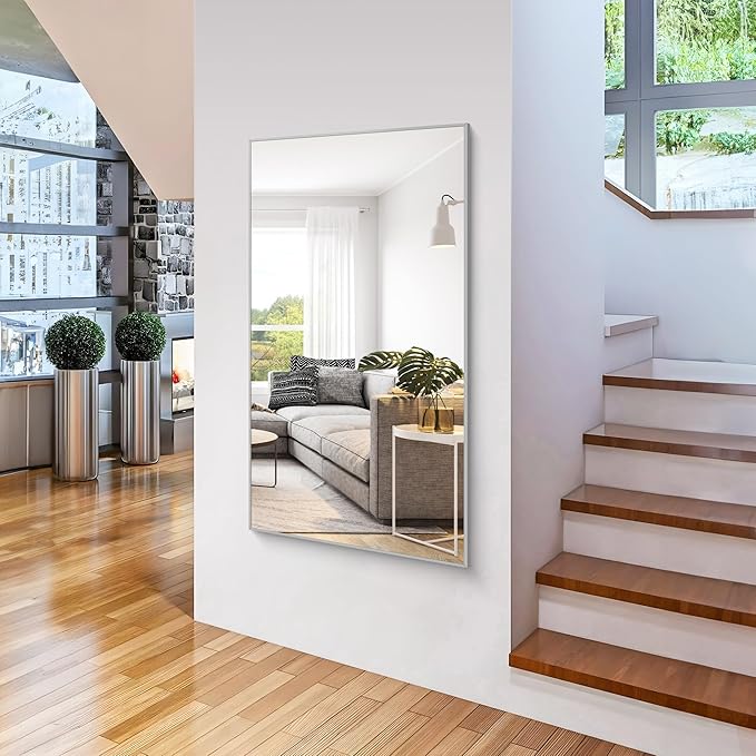 36x60inch Brushed Nickel Bathroom Mirror, Silver Rectangle Mirror with Frame, Large Rectangular Wall Mirrors for Bathroom, Living Roomm, Hair Salon, Big Mirror Hang Horizontal/Vertical-CasaMuseHome