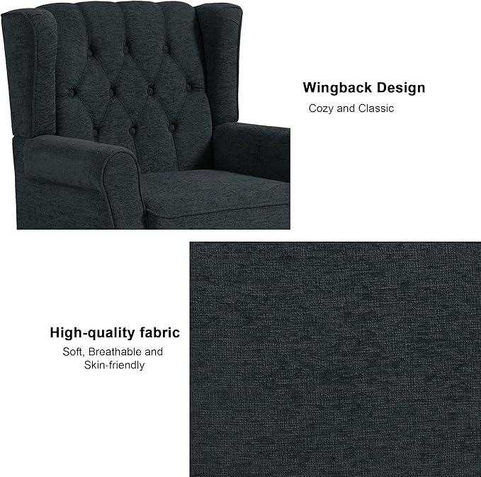 Accent Chair, Upholstered Armchair with Button Tufted High Back & Solid Wood Legs, Comfy Wingback Reading Single Sofa Chair for Small Spaces, Living Room, Bedroom (Blue, Set of 2)-CasaMuseHome