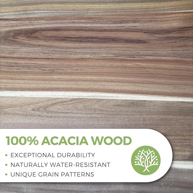 Acacia Wood Serving Tray with Handles, 17 Inch Wooden Tray for Ottoman, Breakfast, Lunch, Dinner, Decorative Rectangular Tray for Living Room, Kitchen Counter, Outdoor-CasaMuseHome