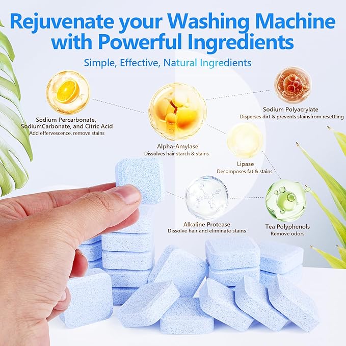 36Pack Washing Machine Cleaner Tablets-18 Month Supply,Washer Machine Cleaner Formulated For Pet Owners,Easy Pet Hair Remover for Laundry,Compatible with HE, Top & Front Load Washer.Septic Safe-CasaMuseHome