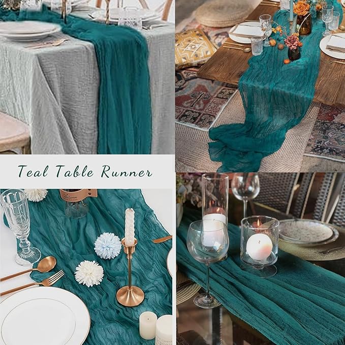 6 Pack Teal 10FT Cheesecloth Table Runner Rustic Gauze Cheese Cloth Table Runner for Wedding Bridal Baby Shower Table Decorations Boho Fabric Sheer Birthday Party Table Decor 20 x 120 Inch Long-CasaMuseHome