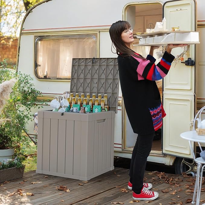 50 Gallon Resin Deck Box, Lockable Outdoor Storage Box for Patio Cushions Storage Furniture,Garden Tools, Pool Supplies, Weatherproof and UV Resistant (Grey)-CasaMuseHome