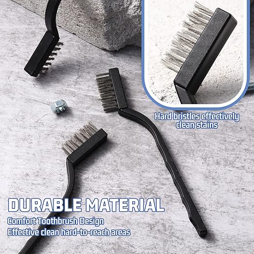 60 Pcs Mini Wire Brush Set Stainless Steel Wire Bristle Scratch Brush Small Metal Brush for Cleaning Curved Handle Masonry Welding for Cleaning Welding Slag and Rust Tool, Black, 6.7 Inches-CasaMuseHome