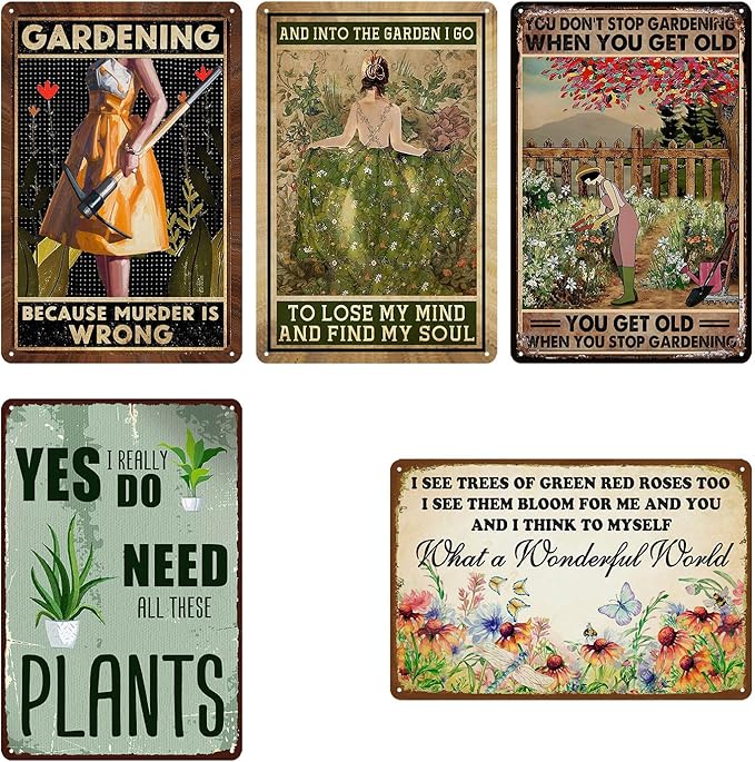 5 Pack Garden Signs Vintage Metal Tin Signs For Outside Garden Signs Decorative Outdoor Plant Lover Gifts Gardening Gift For Women Yard Sign Funny Gardening Decor 12x8 Inch-CasaMuseHome