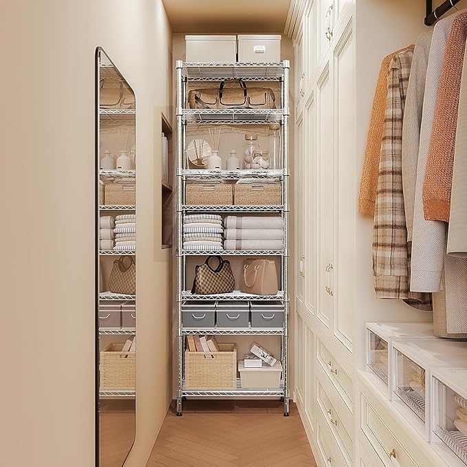 8 Tier 2000 lbs Storage Rack Metal Wire Shelving Unit, Storage Standing Shelf Organizer for Laundry Bathroom Kitchen Pantry Closet Garage Utility Room, Chrome 13.8" D x 23.6" W x 79.5" H-CasaMuseHome