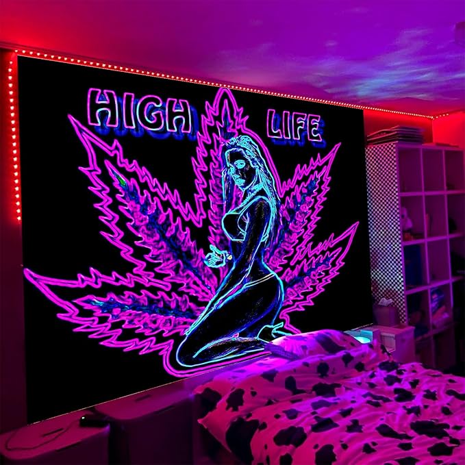 ADDWel Blacklight Tapestry for Bedroom, Tapestry Glow In The Dark, UV Reactive Black Light Posters Wall Hanging for Bedroom Dorm Living Room Backdrop Decor-CasaMuseHome