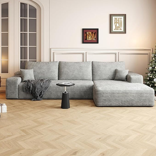 108" Sectional Couches for Living Room Modern Modular Sofa with L-Shape Couchs Upholstered Boneless Couch Deep Seat Sectional Couch with Chaise (Grey, Right Facing Chaise+2Seaters)-CasaMuseHome