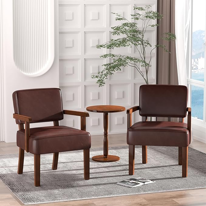 Accent Chair, PU Leather Living Room Chairs Oversize with Soft Seat and Armrests for Living Room Dinning Room Bedroom Reading Room Waiting Room-CasaMuseHome