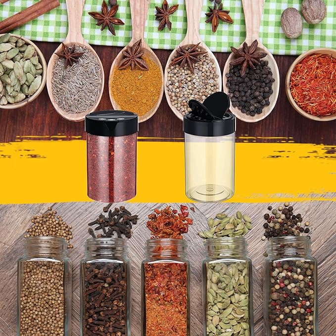30 Pack 8.4 oz Plastic Spice Jars with Black Cap Empty Clear Plastic Spice Bottle Containers Reusable Seasoning Jars with Shaker Lids for Kitchen Storing and Dispensing Salt Powders-CasaMuseHome