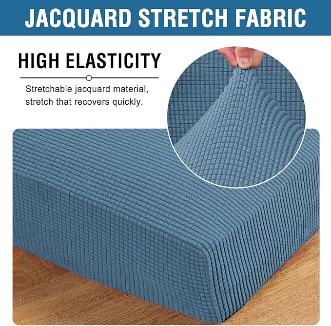 H.VERSAILTEX Super Stretch Individual Seat Cushion Covers Sofa Covers Couch Cushion Covers Slipcover Sets Thick Jacquard Textured Twill Fabric (1 Piece Sofa Cushion Cover, Dusty Blue)-CasaMuseHome