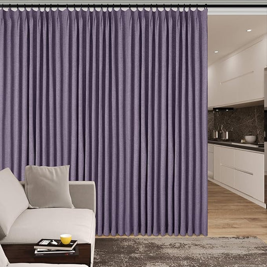 100% Blackout Linen Textured Drapes for Bedroom Pinch Pleated Curtains for Track System Portable Drapery for Sliding Glass Door/Storage/Space Room Divider, 70" Wx102 L, 1 PC, Violet-CasaMuseHome