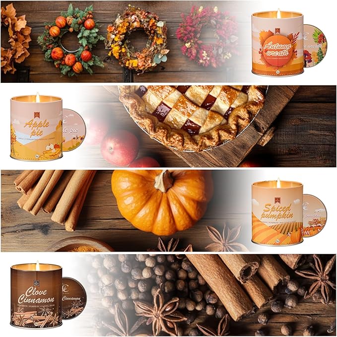4 Pack Scented Fall Candles Set, 36oz Aromatherapy Soy Wax Candles for Home Scented, Halloween House Warming Gifts Birthday Candle for Women Halloween Apple Pie/Autumn Wreath/Cinnamon/Pumpkin Candle-CasaMuseHome
