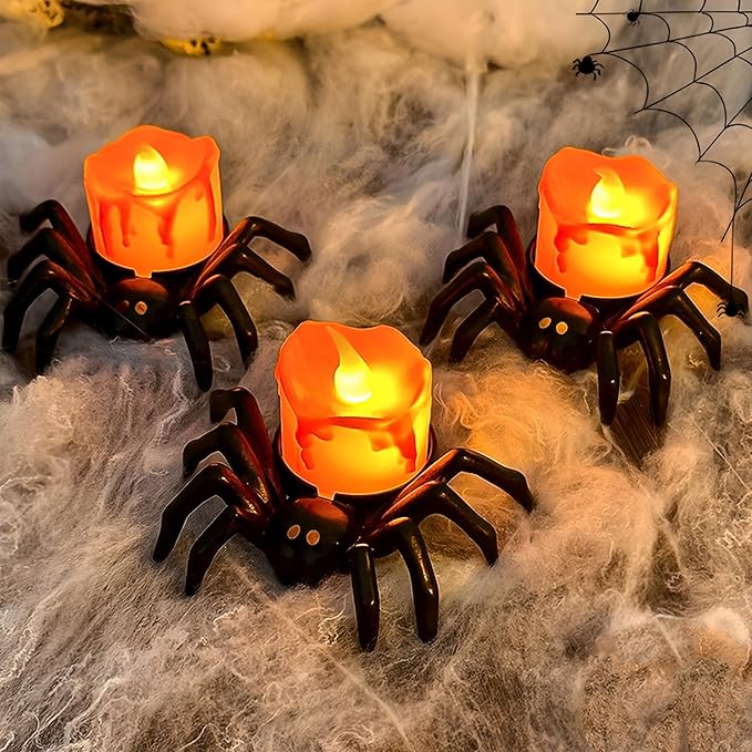 6 Pack Halloween Flameless Candles Battery Operated LED Spider Tealight Candles for Halloween Home Decorations, Light Up Halloween Decorations Indoor for Table Party Office Fireplace Halloween Gifts-CasaMuseHome