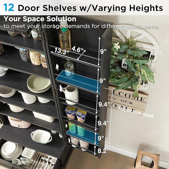 72" Farmhouse Kitchen Pantry Cabinet with Drawer, Tall Storage Cabinet with 2 Barn Doors and Shelves, Versatile Large Rustic Storage for Dining Room, Bathroom, Living Room, Black-CasaMuseHome