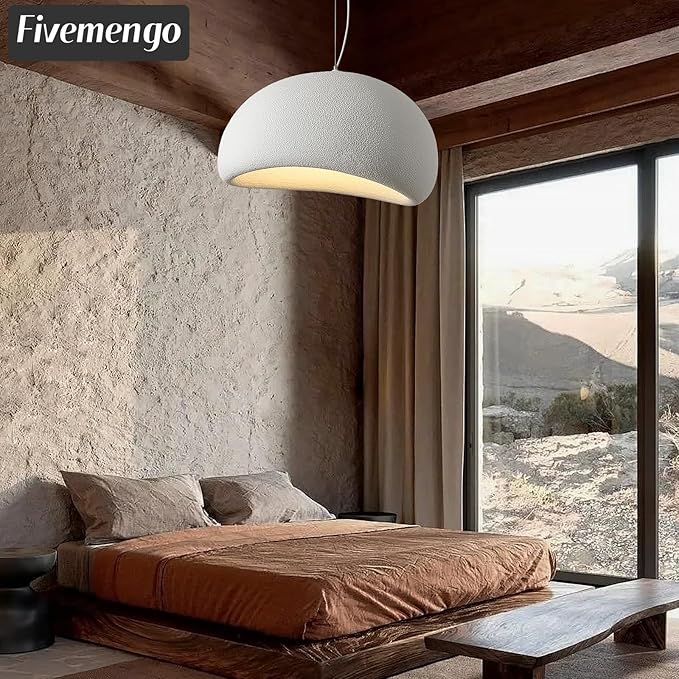 23.6in Large Wabi Sabi Pendant Lights Kitchen Island Lighting Fixture Ceiling Mount White Modern Japanese Lamp Japandi Chandelier for Dining Living Room Bedroom Restaurant Hanging Lamp-CasaMuseHome