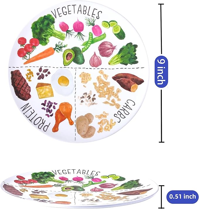 9" Portion Control Plate - Healthy Nutrition Plate for Adults and Teens, Melamine, Ideal for Weight Loss and Diabetes Management (1 Pack)-CasaMuseHome