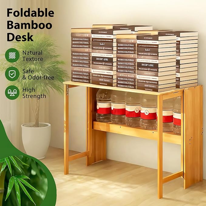 31.5" Bamboo Folding Desk,Space-Saving Computer Desk for Small Spaces, Foldable Study Table for Bedroom, Home Office, Dorm, Apartment（Natural）-CasaMuseHome