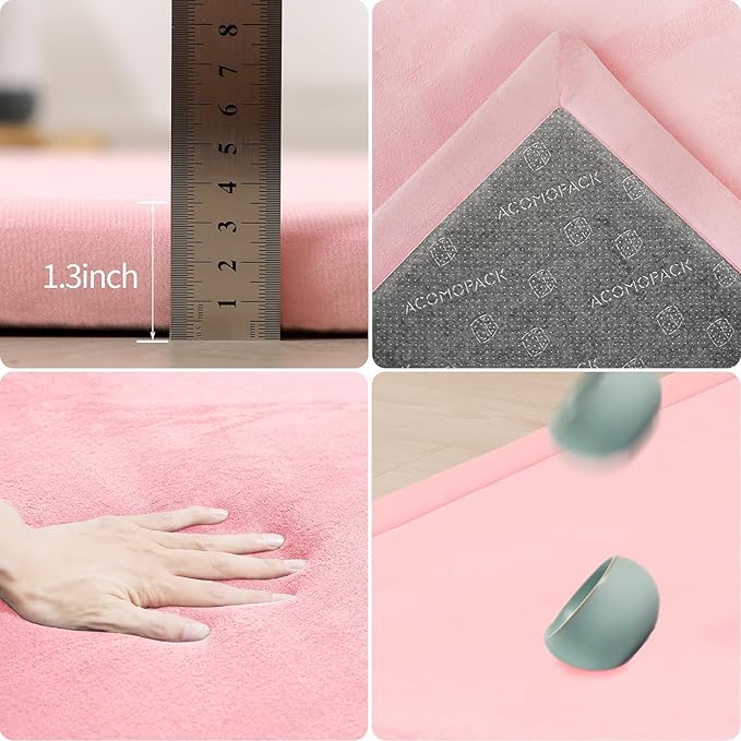 ACOMOPACK Baby Play Mat for Floor 1.3" Thick Memory Foam Play Mat 79"×118" Tummy Time Crawling with Non-Slip Bottom for Living Room,Nursery,Soft Velvet Playpen Mats for Kids,Infants（Pink）-CasaMuseHome