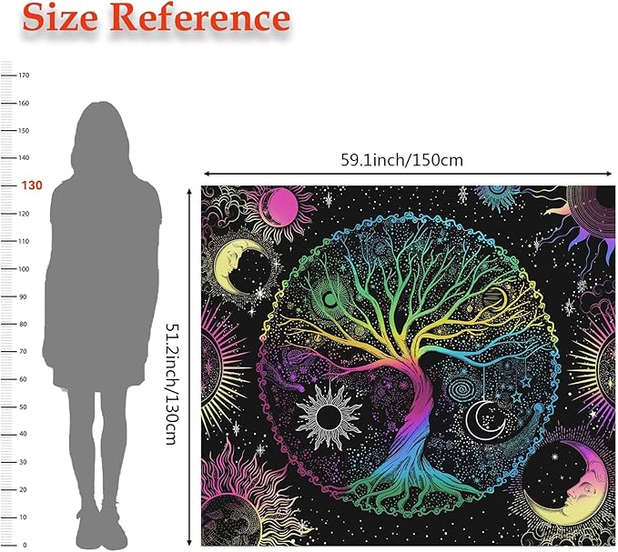 AACKart Blacklight Tapestry for Bedroom - Spiritual Tree of Life Wall Tapestry Glow in the Dark Wall Hanging 59.1 x 51.2 inches-CasaMuseHome