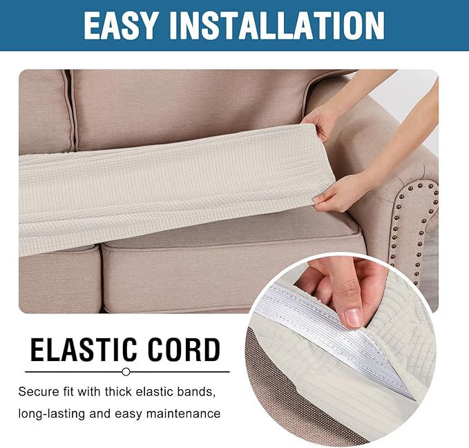 H.VERSAILTEX Super Stretch Individual Seat Cushion Covers Sofa Covers Couch Cushion Covers Slipcover Sets Thick Jacquard Textured Twill Fabric (1 Piece Sofa Cushion Cover, Porcelain)-CasaMuseHome