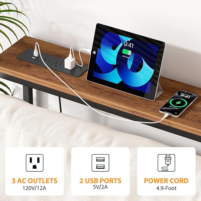 80.7'' Narrow Sofa Table with 2 Power Outlets (6 AC Outlets & 4 USB Ports), Thin Console Tables Narrow Long, Behind Couch Table Skinny for Entryway, Living Room, Hallway, Foyer, Rustic Brown-CasaMuseHome