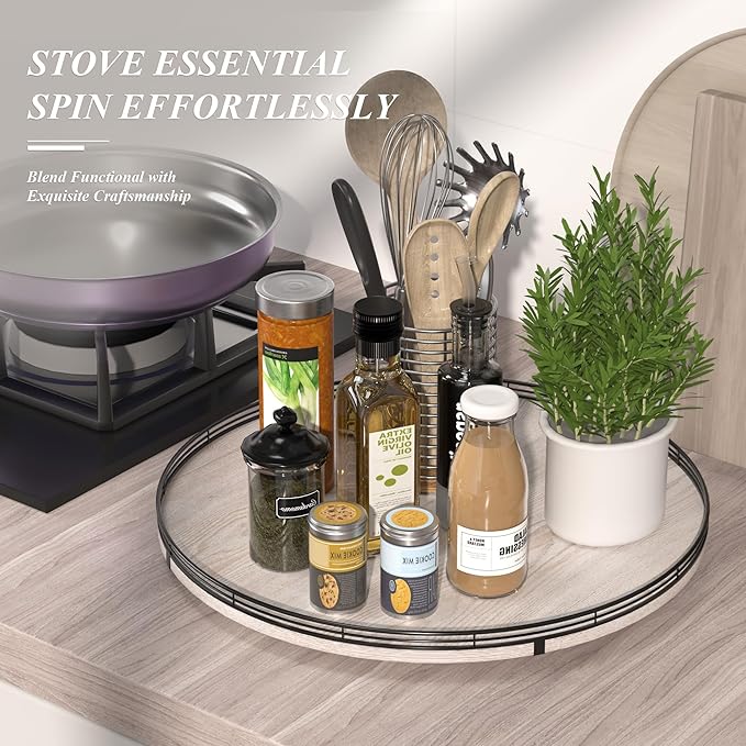 21" Lazy Susan Wood Turntable Organizer for Kitchen Decor, Farmhouse Round Wooden Lazy Susan Organization and Storage for Cabinet, Dining Table, Pantry, Bathroom, Countertop, Centerpiece, Home Decor-CasaMuseHome