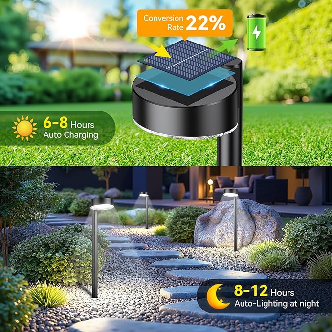 4 Pack Solar Pathway Lights Outdoor, 12 Brighter LED Solar Lights Outdoor Waterproof, Up to 12 Hrs Modern Path Light for Yard Garden Walkway Driveway Lawn, Cool White-CasaMuseHome