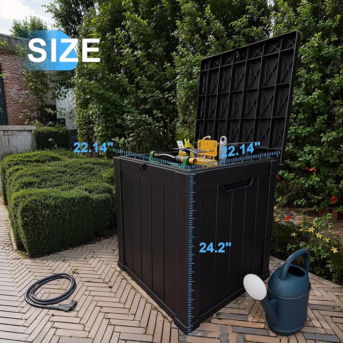 50 Gallon Resin Deck Box, Lockable Outdoor Storage Box for Patio Cushions Storage Furniture,Garden Tools, Pool Supplies, Weatherproof and UV Resistant（Black）-CasaMuseHome