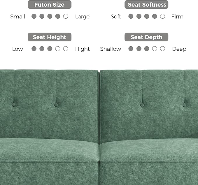 89” Futon Sofa Bed, Comfy Futon Couch Bed with 2 Square Pillows, Convertible Sleeper Sofa with Adjustable Backrest& Armrests, Modern Loveseat Sleeper for Living Room, Bedroom,Light Green-CasaMuseHome