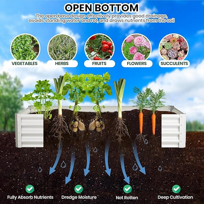 6x3x1ft Large Outdoor Planter Boxes Kit Set of 2, Galvanized Raised Bed Planter with Open-Ended Base Design, Elevated for Outdoor Plants, Durable Raised Bed for Gardening,Beige-CasaMuseHome