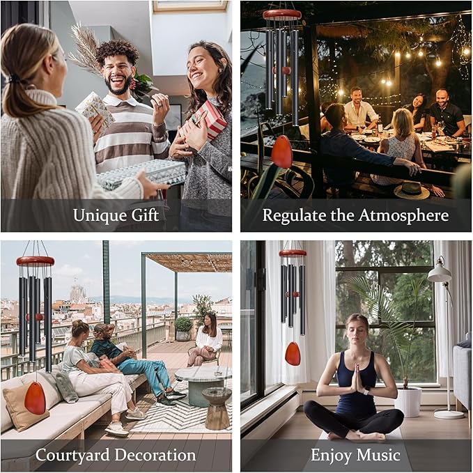 28" Black Wind Chimes for Mothers Day, Decorative Wind Chimes for Outside, Memorial Windchimes Remembrance Gift for Women Mom Grandma, Metal Windchime Outdoor Decor for Garden Patio Zen-CasaMuseHome