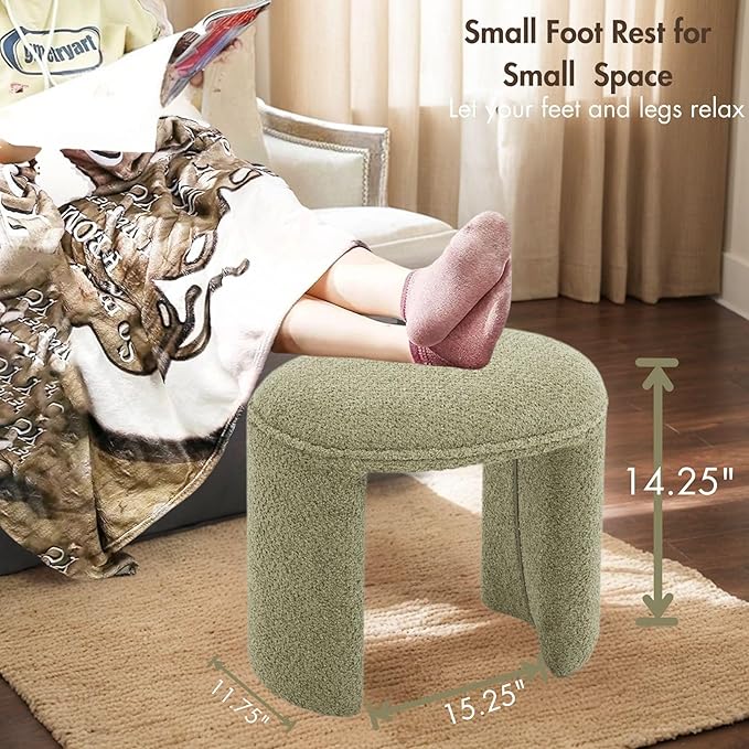 3-Piece 53" Comfy Upholstered Dining Bench with 2 Ottomans, Accent Waterfall Bench Modern End of Bed Entryway Bench Vanity Stool, Green Chenille-CasaMuseHome