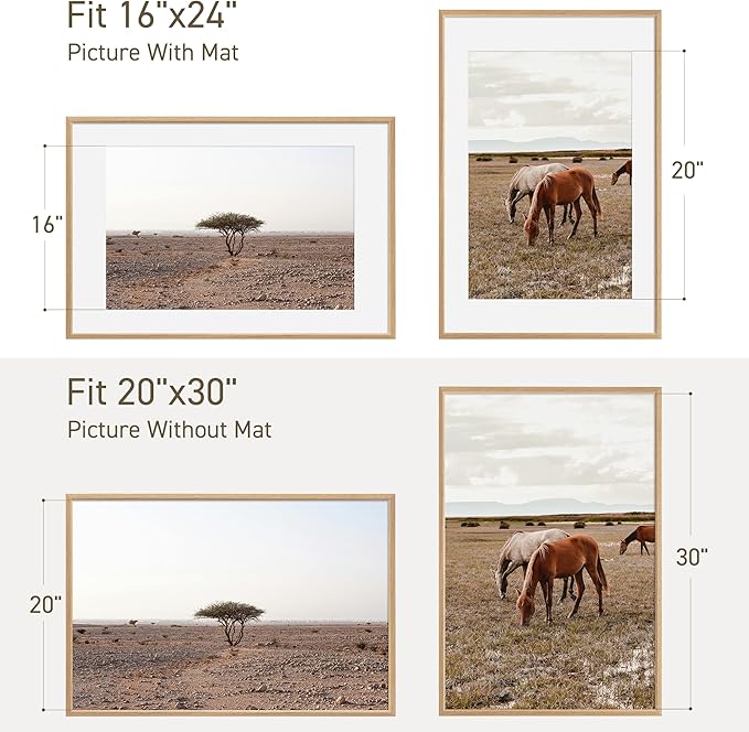 20x30 Poster Frame Natural Solid Oak Photo Frames with 16x24 Removable Mat Wall Hanging Large Handcrafted Frame with HD Plexiglass Wall and Tabletop Display Large Picture Frame-CasaMuseHome